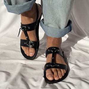 Men's Leather Slingback Sandals, Mens Sandals, Black Sandals, Greek Summer Shoes Black