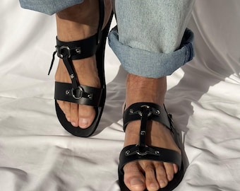 Men's Leather Slingback Sandals, Mens Sandals, Black Sandals, Greek Summer Shoes