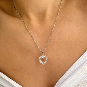 Collier coeur en argent, pendentif coeur, chaîne en or, collier à breloques coeur en zircone, bijoux coeur, cadeau pour elle, en argent sterling 925