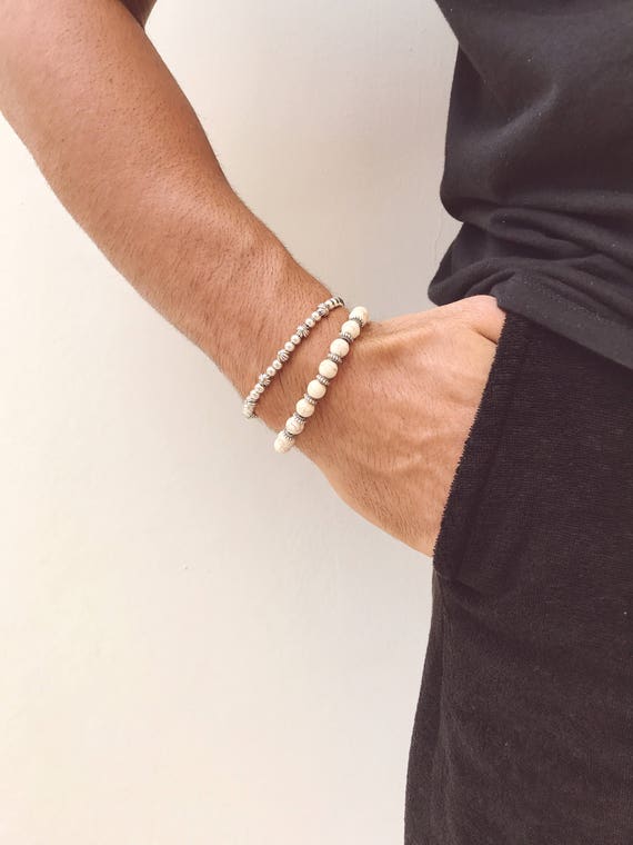 White Beaded Bracelets Bracelets Men Minimal Bracelets Metallic Bracelet Gift for Him Made in Greece