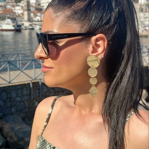 Gold Earrings Dangle, Clip On Earrings, Women Earrings, Long Earrings, Statement Earrings, Non Pierced Ears, Gift for Her, Made in Greece.