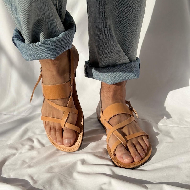 Handmade Leather Slingback Sandals, Mens Sandals, Greek Summer Shoes. Brown