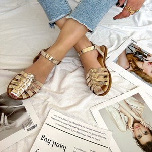 Gladiator-Sandalen für Damen, Ledersandalen, griechische Sandalen, braune Sandalen, Geschenk für Sie, hergestellt aus 100 % echtem Leder. Gold Open Sandals
