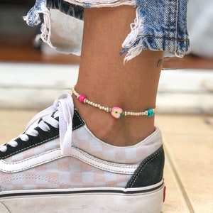 Summer Fruits Anklet, Colorful Beaded Anklet, Boho Anklet, Ankle Bracelet, Minimal Anklet,  Adjustable Anklet, Summer Anklet, Gift for Her.