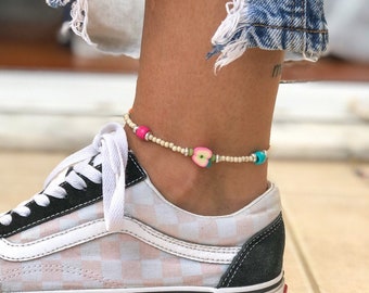 Tobillera de verano, tobillera con cuentas de frutas, tobillera ajustable, pulsera de tobillo estilo boho, pulsera para el pie.