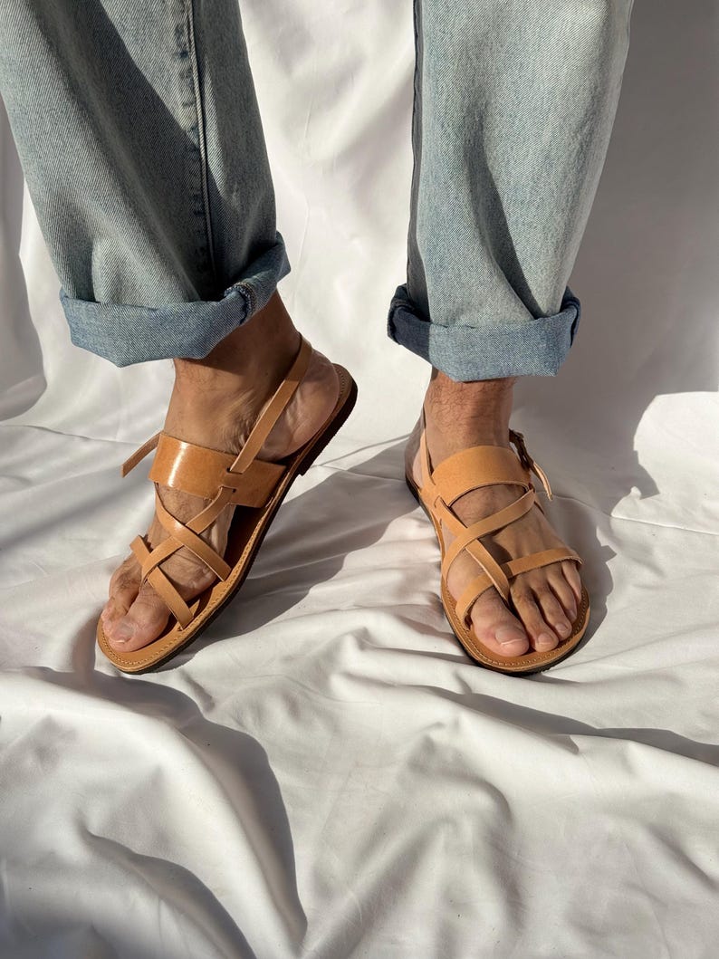 Handmade Leather Slingback Sandals, Mens Sandals, Greek Summer Shoes. image 6