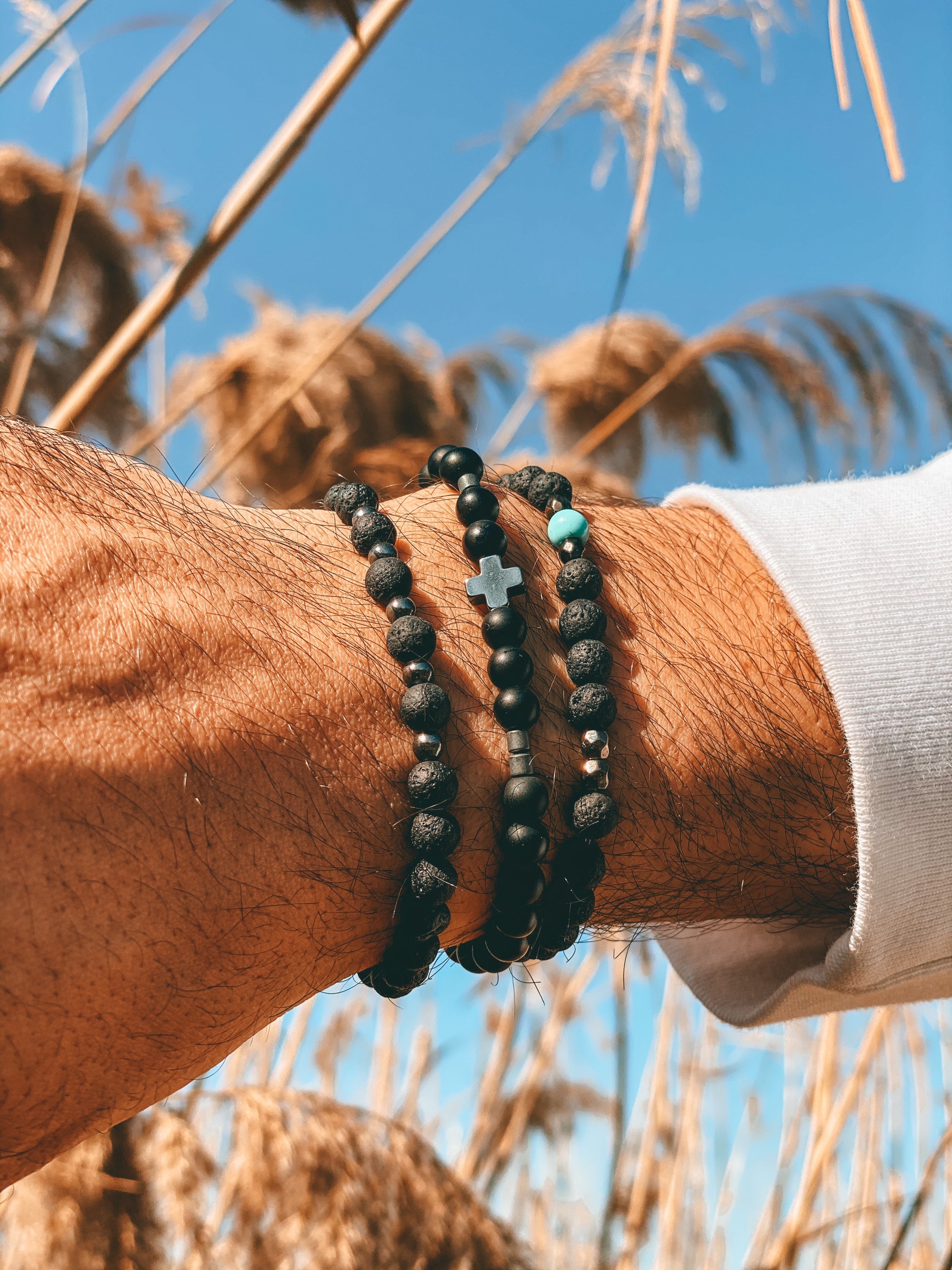 Men's Sterling Silver Fearlessness Bead Bracelet on Black Cord with Button Closure