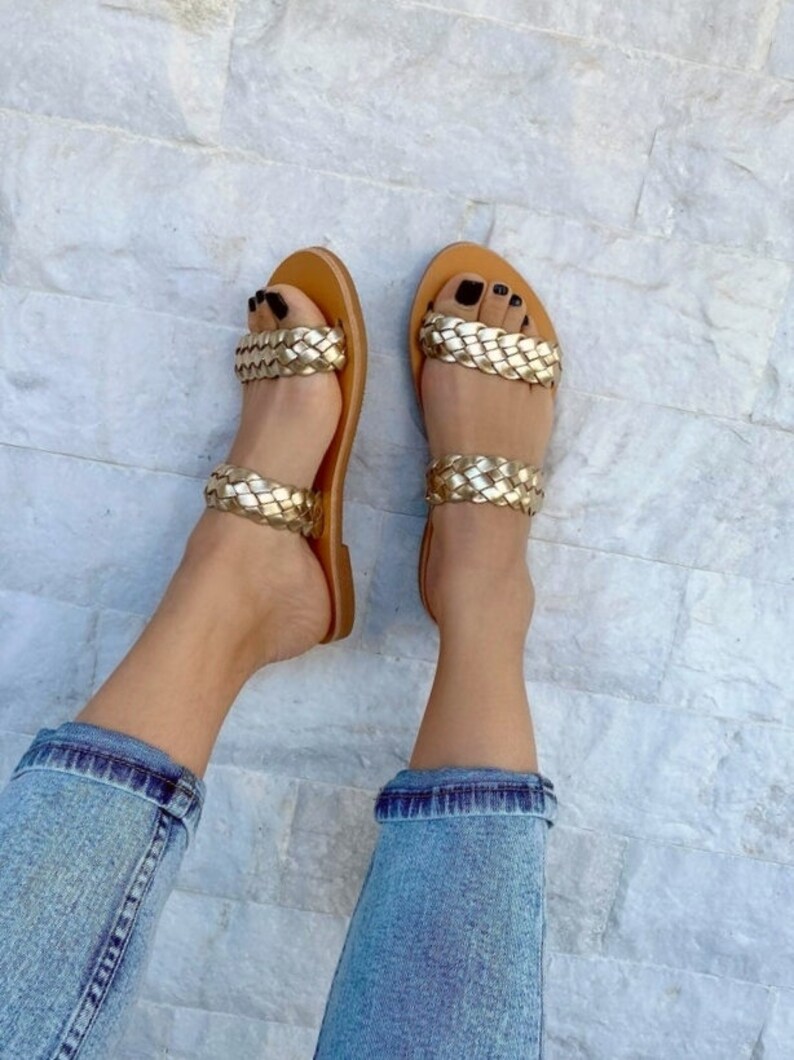 Greek Sandals Leather Sandals Women Flat Sandals Slide | Etsy