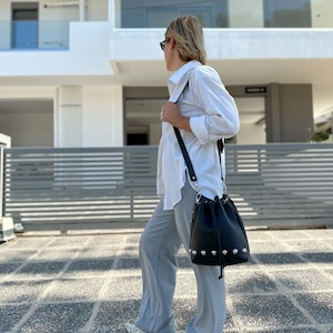 Bucket Bag, Leather Bag, Women Leather Purse, Black Leather Crossbody Bag, Shoulder Bag, Made from Full Grain Leather in Greece - Rock It