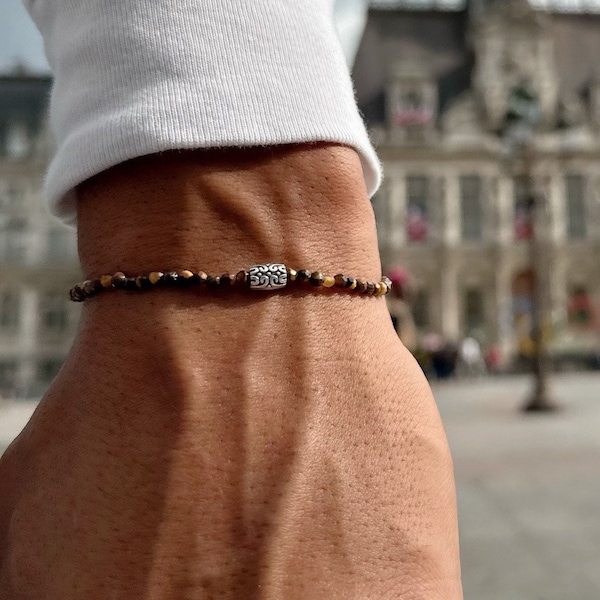 Tiger Eye Beaded Bracelet Men, Minimal Bracelet, Ethnic Bracelet, Mens Jewelry, Gift for Him, Made in Greece.