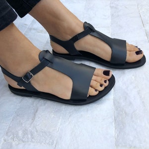 T-Strap Sandals, Leather Sandals, Slingback Sandals, Black Sandals, Strappy Sandals, Made from 100% Genuine Leather in Greece image 8