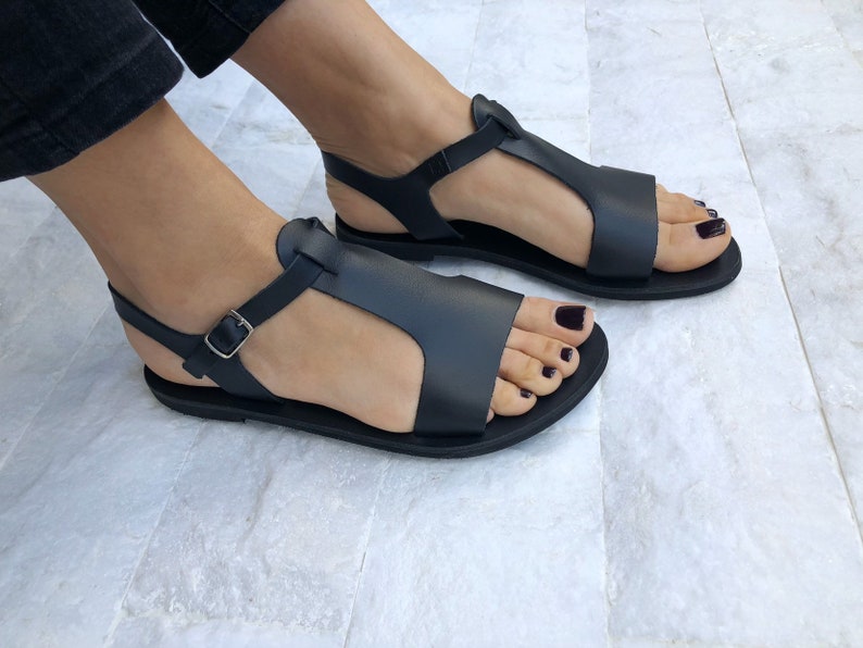 T-Strap Sandals, Leather Sandals, Slingback Sandals, Black Sandals, Strappy Sandals, Made from 100% Genuine Leather in Greece image 8