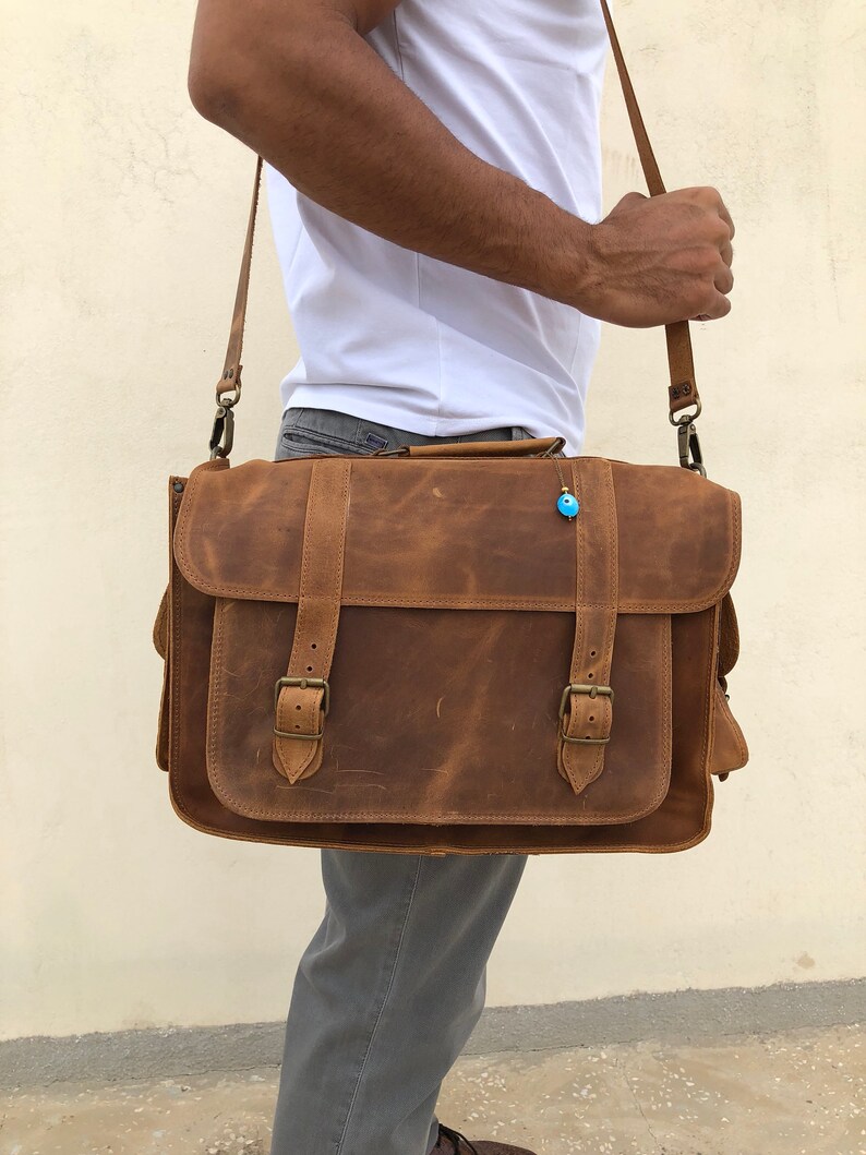Laptop Bag Brown Leather Briefcase Brown Briefcase Etsy