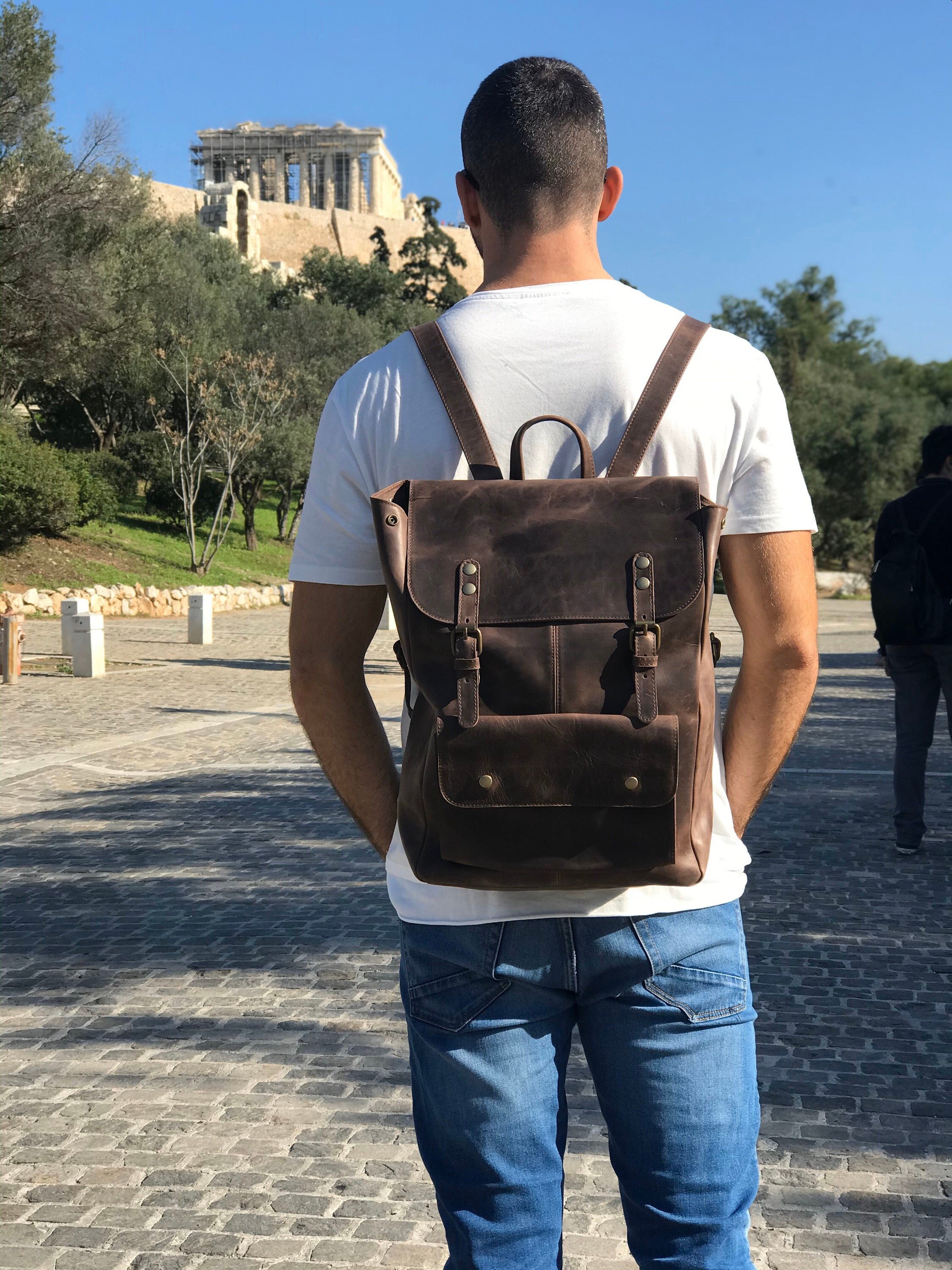 Brown Leather Backpack Men Leather 