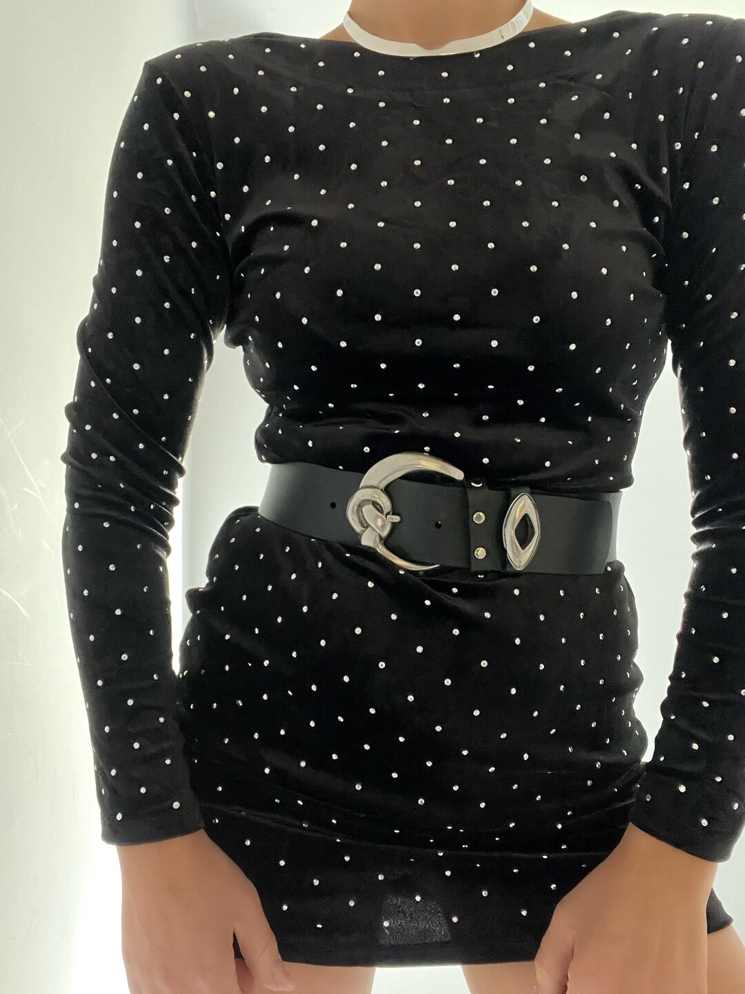 Handmade Wide Leather Belt Silver Buckles , Black Wide Waist Belt Women