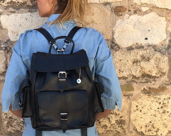 Black Leather Backpack Women, Leather Rucksack, Backpack Purse, Made in Greece from Full Grain Leather, LARGE.