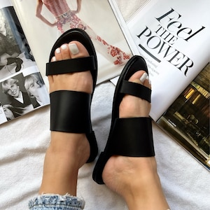 Black Leather Slide Sandals Greek Sandals Women Shoes Made - Etsy