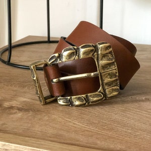 Handmade Leather Belt, Women Leather Belt, Brown Leather Belt, with Bronze Buckles, Gift for Her, Made from Real Genuine Leather.