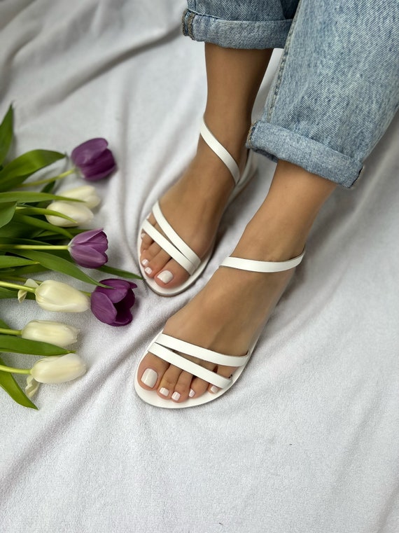White Leather Sandals Gladiator Sandals Wedding Sandals - Etsy