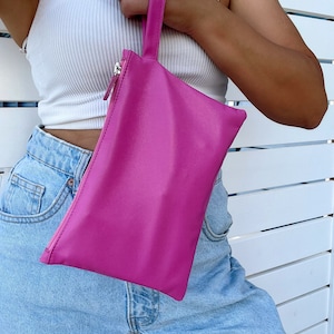 Cartera de piel, bolso de piel fucsia, cartera de noche, bolso pequeño, regalo para ella, fabricado en piel de grano completo. - Mini fucsia