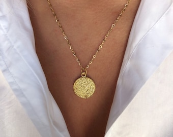 Gold Necklace, Gold Disc Necklace, Disc Pendant, Disc Jewelry, Ancient Disc Necklace, Gift for Her, Made from Sterling Silver 925, in Greece