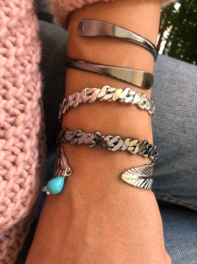 Cuff Bracelet Women Gift for Her Made in Greece Bangle Bracelet Stack by Christina Christi Jewels. Adjustable Bangle