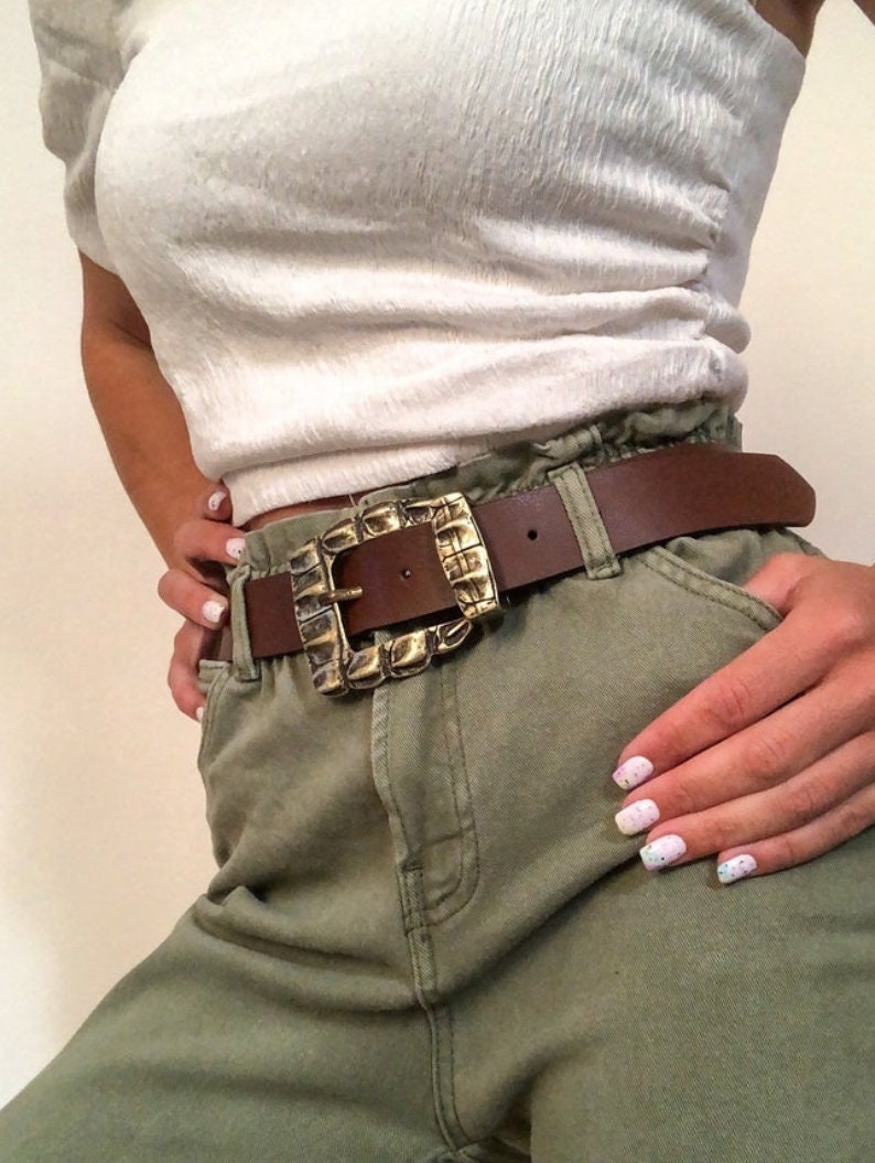 Women Leather Belt Brown Leather Belt Buckle Belt Ethnic | Etsy