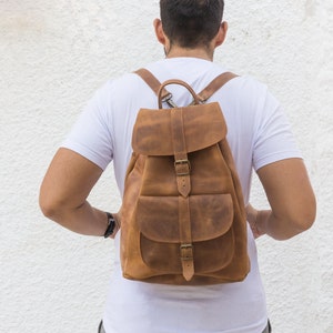 Extra Large Leather Backpack, Unisex Leather Bag, Backpack Purse, Travel Bag, Christmas Gift, Made from Real Cowleather in Greece. Waxed Brown