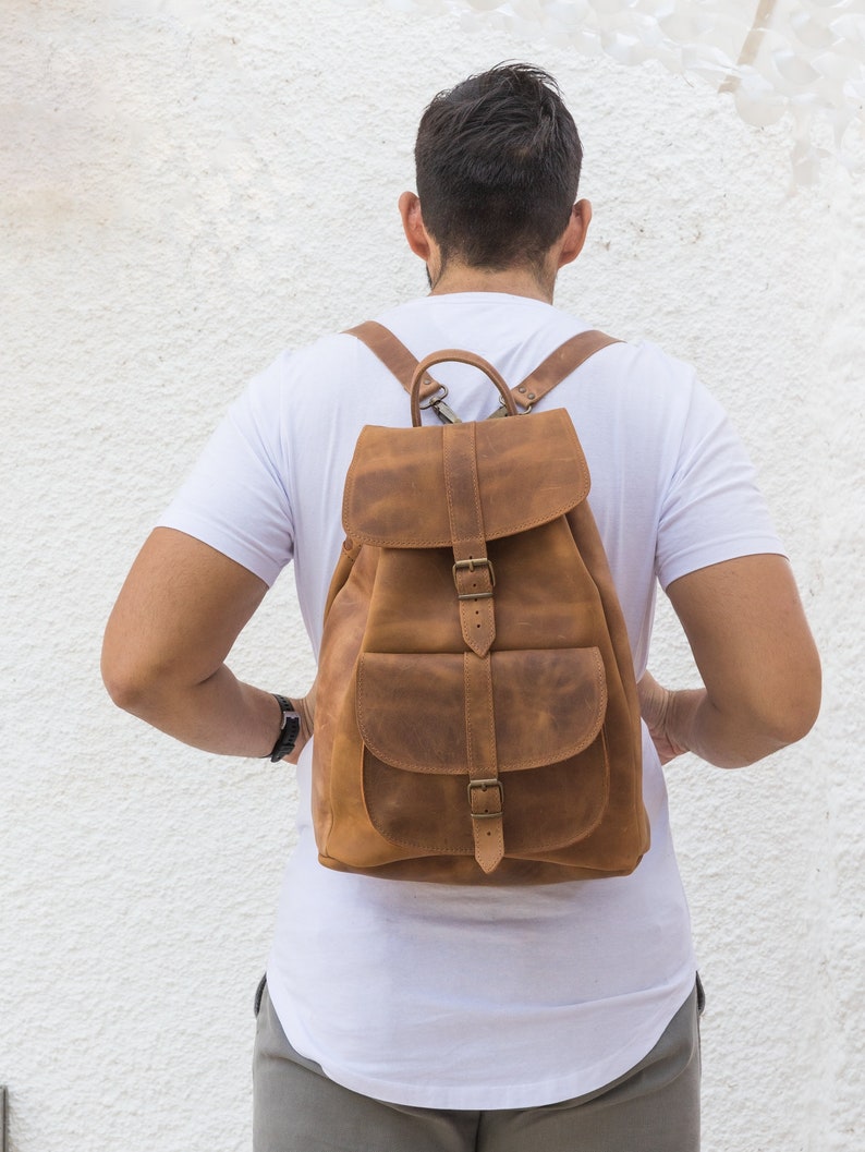 Extra Large Leather Backpack, Unisex Leather Bag, Backpack Purse, Travel Bag, Christmas Gift, Made from Real Cowleather in Greece. Waxed Brown