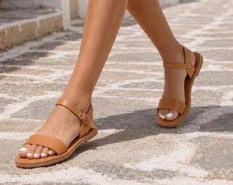 Brown Leather Sandals, Women Sandals, Slingback Sandals, Handmade Sandals, Greek Summer Shoes