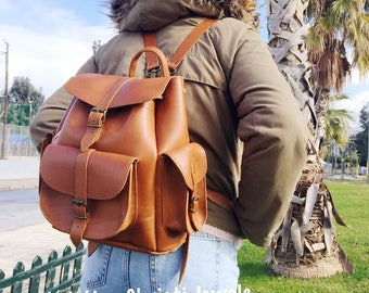 Brown Leather Backpack, Women's Rucksack, Travel Bag, Laptop Backpack, Made in Greece.