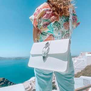 Boho Leather Shoulder Bag, White Leather Crossbody Bag, Leather Purse, Gift for Her, Made from Full Grain Leather - Regeneration White