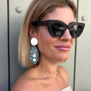 Gray Statement Earrings, Bold Dangle Earrings for Women, Lightweight Polymer Clay Jewelry, Modern Gift for Her, Clip-On Option
