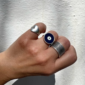 Handmade Silver Ring Women, Evil Eye Ring, Adjustable Ring, Silver Band Ring, Heart Ring, Evil Eye Jewelry, Gift for Her, Made in Greece