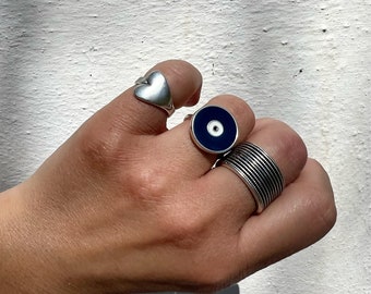 Handmade Silver Ring Women, Evil Eye Ring, Adjustable Ring, Silver Band Ring, Heart Ring, Evil Eye Jewelry, Gift for Her, Made in Greece