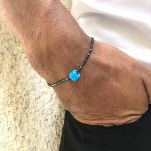Bracelet Men, Blue Beaded Bracelet, Minimal Bracelet, Mens Jewelry, Boyfriend Gift, Made in Greece, by Christina Christi.