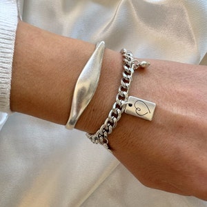 Love Bracelet, Silver Bangle, Women Bracelets Silver, Thin Bangle, Cuff Bracelet, Open Bangle, Love Charm, Gift for Her.