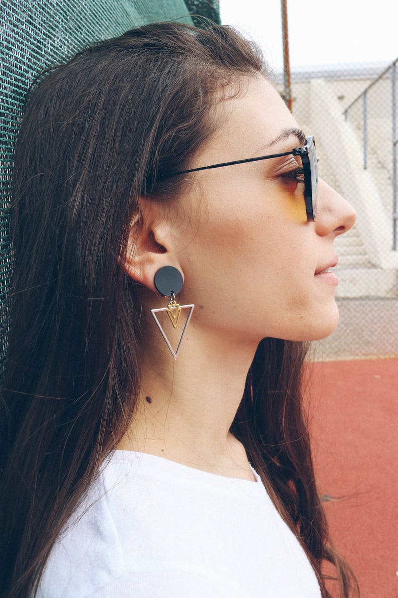Triangle Earrings, Geometric Earrings, Clip On Earrings, Geometric Jewelry, Simple Dainty Everyday Earrings, Gift for Her, Made in Greece. image 6