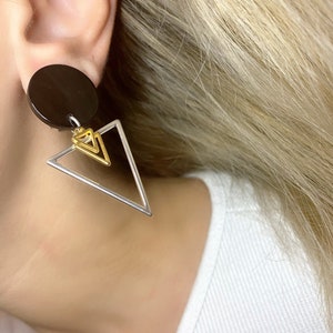 Triangle Earrings, Geometric Earrings, Clip On Earrings, Geometric Jewelry, Simple Dainty Everyday Earrings, Gift for Her, Made in Greece. image 4