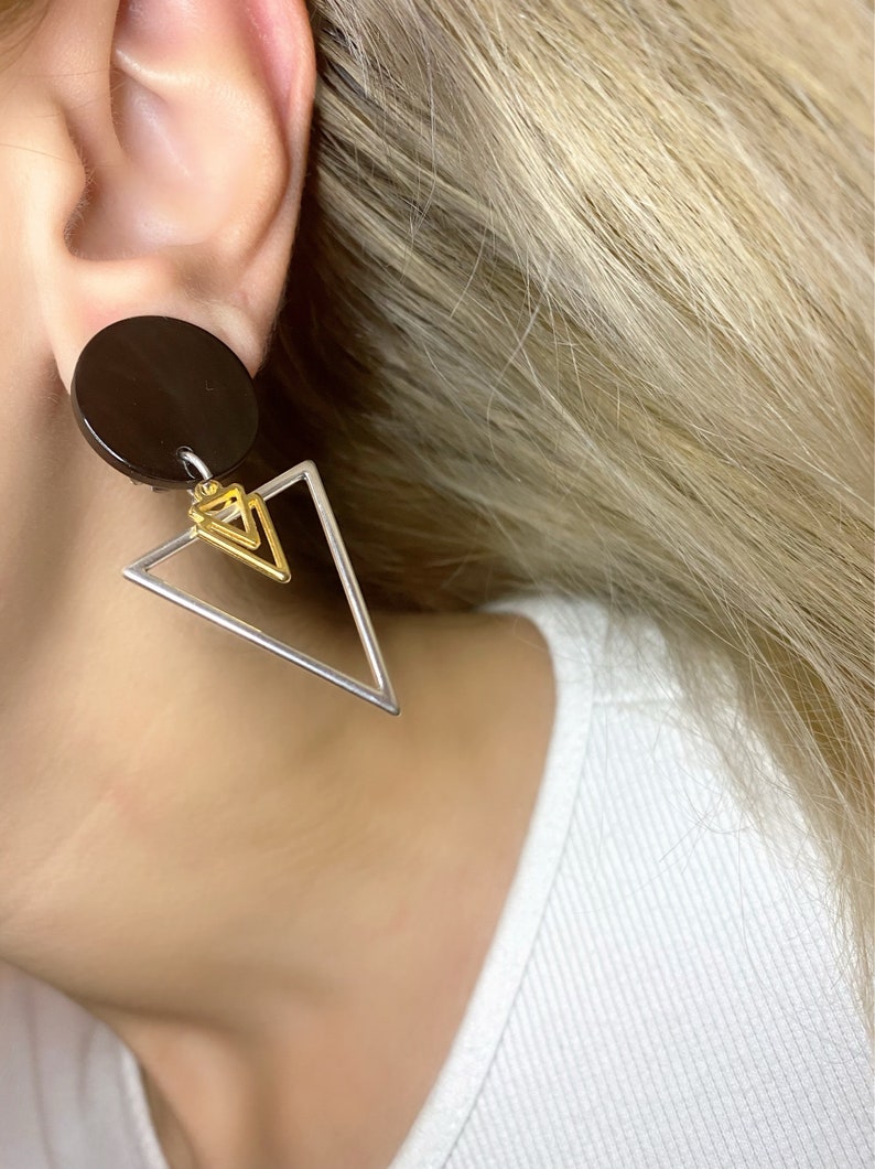 Triangle Earrings, Geometric Earrings, Clip On Earrings, Geometric Jewelry, Simple Dainty Everyday Earrings, Gift for Her, Made in Greece. image 4