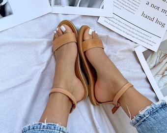 Leder Slingback Sandalen, Offene Sandalen, griechische Sommerschuhe, Made in Griechenland