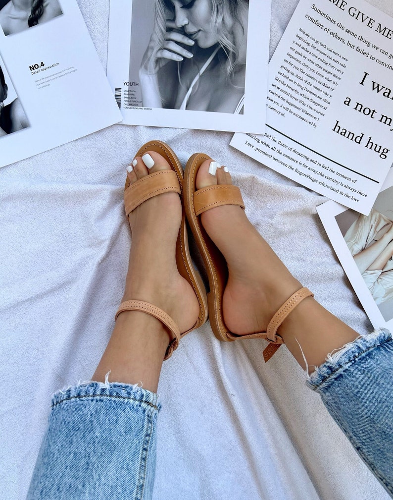 Lädersandaler med slingback, sandaler med öppen tå, grekiska sandaler, sommarskor, tillverkade i Grekland Brown