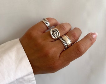 Stackable Women Rings, Silver Rings, Evil Eye Ring, Wide Band, Women Ring, by Christina Christi