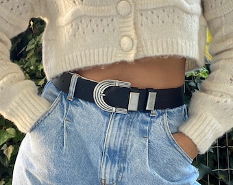 ダブルバックルベルト（シルバーバックルローラー付き） - フル