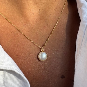 Men&#39;s Pearl Necklace, Men&#39;s Necklace, Single Pearl Necklace, Gold Necklace Men, Men&#39;s Jewelry, Gift for Him, Made from Sterling SIlver 925.