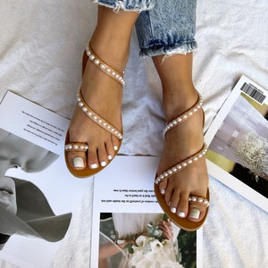 Wedding Sandals bridal Sandals Flat Leather Sandals Wedding