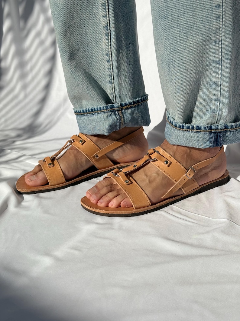 Sandalias para hombre, sandalias griegas para hombre, sandalias de cuero con tira trasera, zapatos de verano para hombre, hechos a mano en Grecia, regalo para él. imagen 6