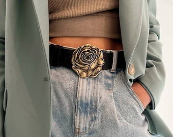 Cinturón de cuero para mujer, hebilla de cinturón hecha a mano, cinturón de cuero negro, regalo para ella, hecho de cuero genuino real, hecho en Grecia - My Red Rose