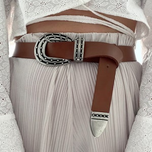 Brown Leather Belt Women, Buckle, Brown Belt, Waist Belt, Gift for Her, Made from Real Genuine Leather, Made in Greece - Spicy Choco