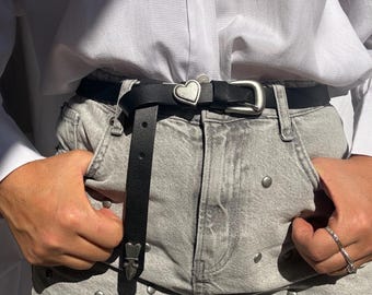Dunne gespen, minimalistische riem, zwarte leren riem, damesriem, modeaccessoires, gemaakt in Griekenland